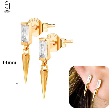 Pendientes de aro de plata de ley 925 con estilo de tachuelas puntiagudas