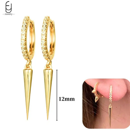 Pendientes de aro de plata de ley 925 con estilo de tachuelas puntiagudas