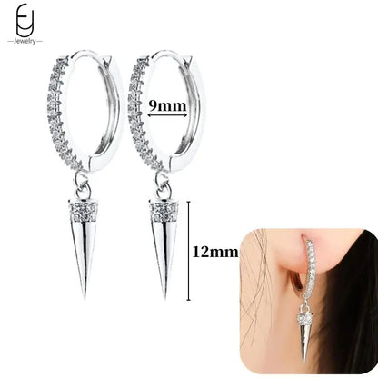 Pendientes de aro de plata de ley 925 con estilo de tachuelas puntiagudas