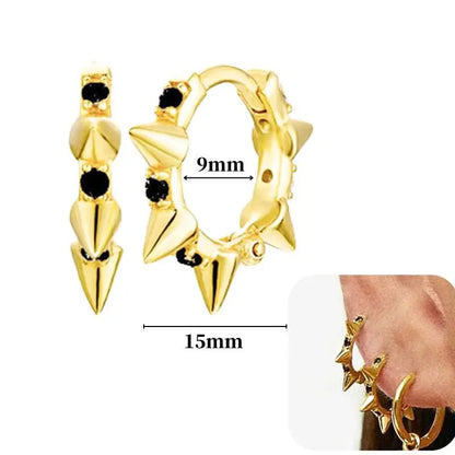 Pendientes de aro de plata de ley 925 con estilo de tachuelas puntiagudas