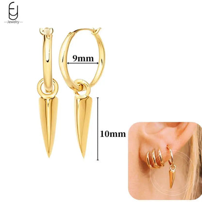 Pendientes de aro de plata de ley 925 con estilo de tachuelas puntiagudas