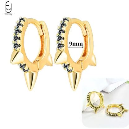 Pendientes de aro de plata de ley 925 con estilo de tachuelas puntiagudas