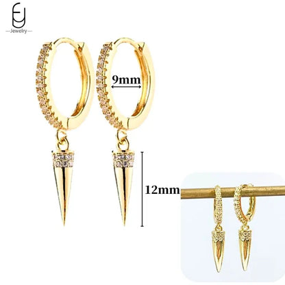 Pendientes de aro de plata de ley 925 con estilo de tachuelas puntiagudas