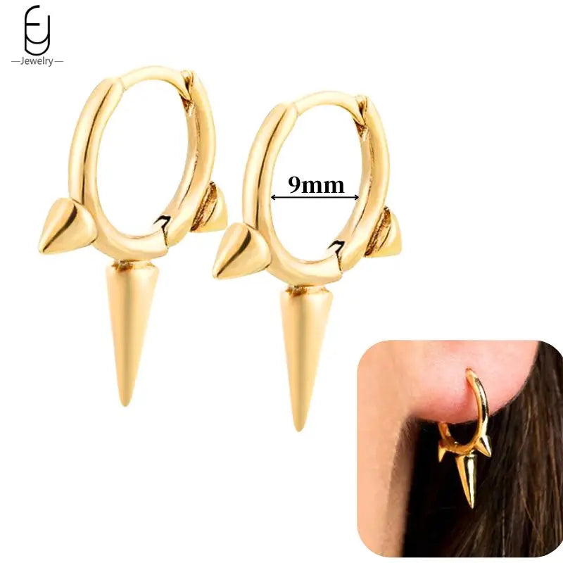 Pendientes de aro de plata de ley 925 con estilo de tachuelas puntiagudas