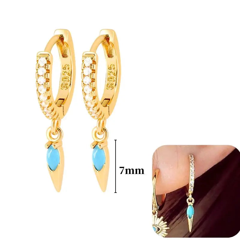 Pendientes de aro de plata de ley 925 con estilo de tachuelas puntiagudas