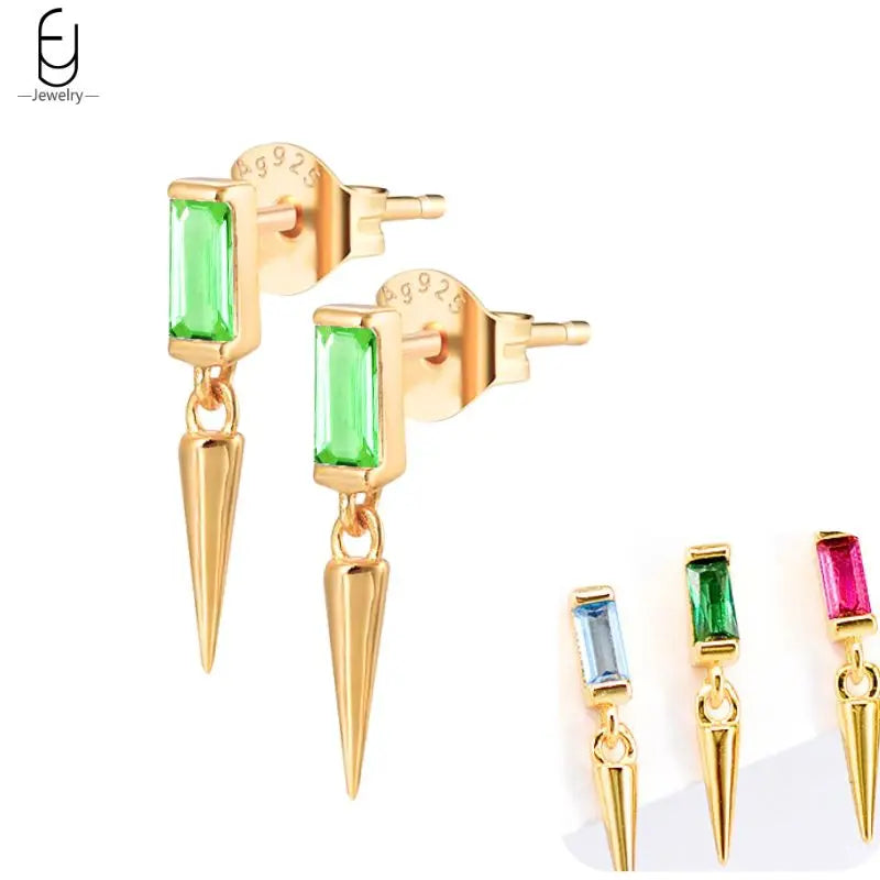 Pendientes de aro de plata de ley 925 con estilo de tachuelas puntiagudas