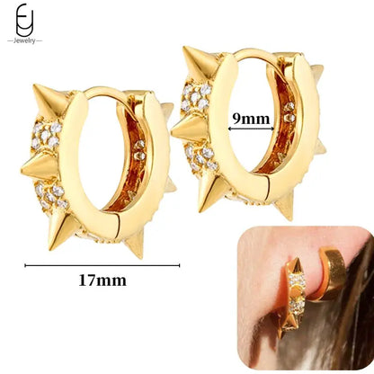 Pendientes de aro de plata de ley 925 con estilo de tachuelas puntiagudas