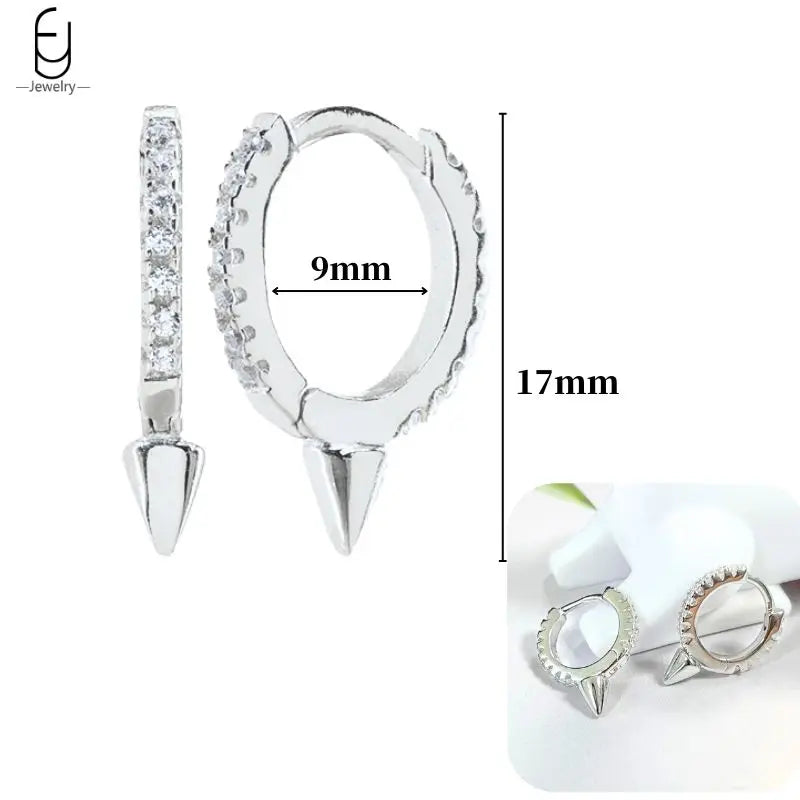 Pendientes de aro de plata de ley 925 con estilo de tachuelas puntiagudas