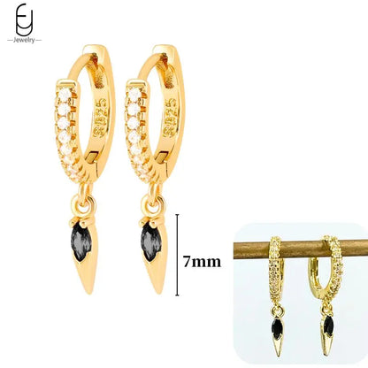 Pendientes de aro de plata de ley 925 con estilo de tachuelas puntiagudas