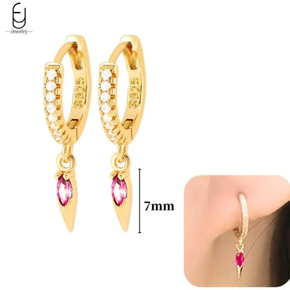 Pendientes de aro de plata de ley 925 con estilo de tachuelas puntiagudas