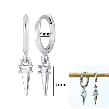 Pendientes de aro de plata de ley 925 con estilo de tachuelas puntiagudas