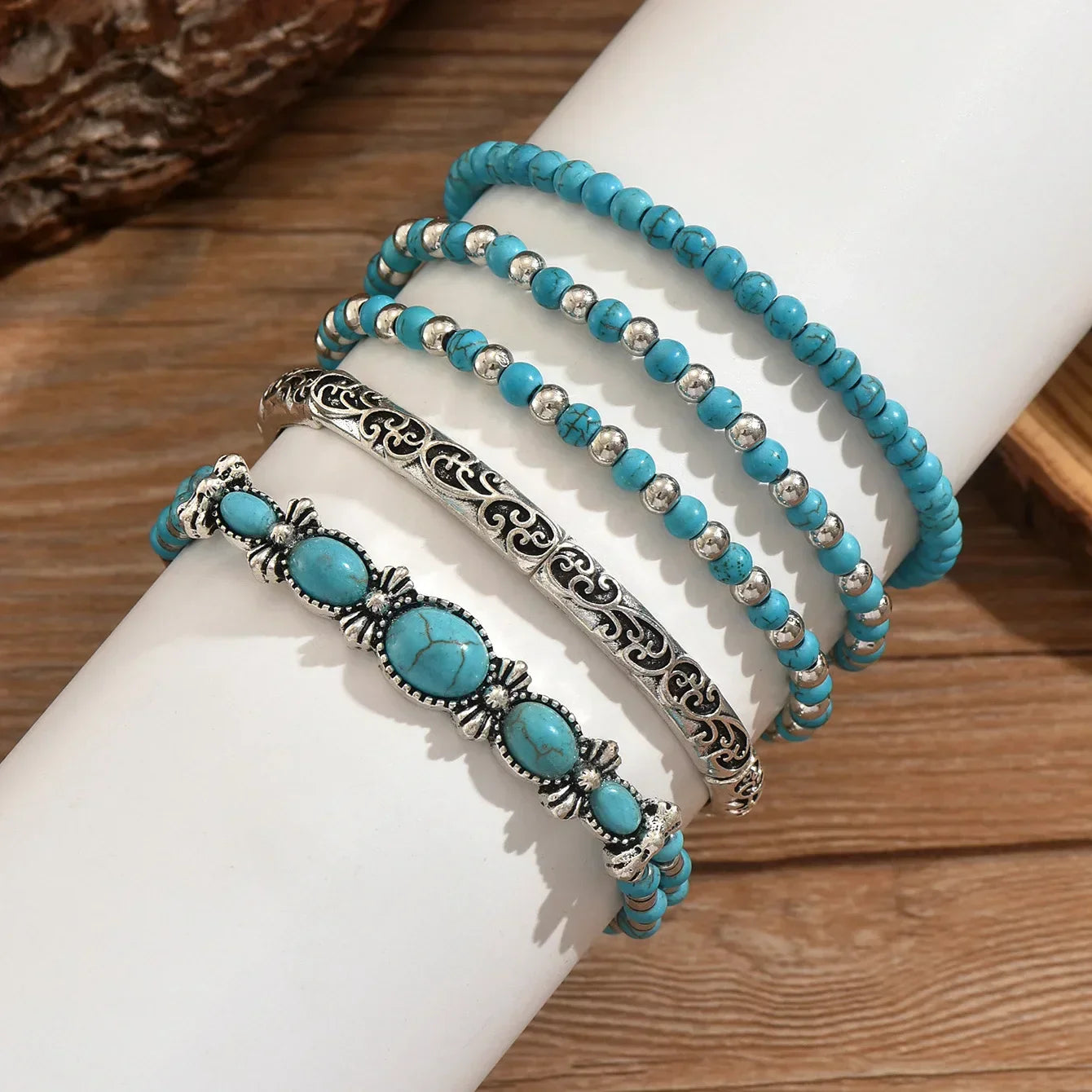 Conjunto de Pulseras Boho con Cuentas Turquesa