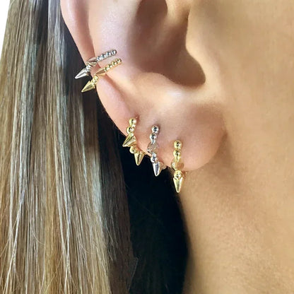 Pendientes de aro de plata de ley 925 con estilo de tachuelas puntiagudas