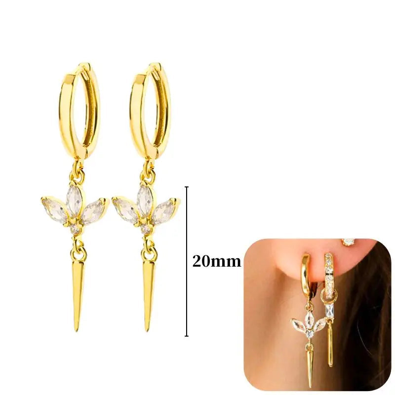 Pendientes de aro de plata de ley 925 con estilo de tachuelas puntiagudas