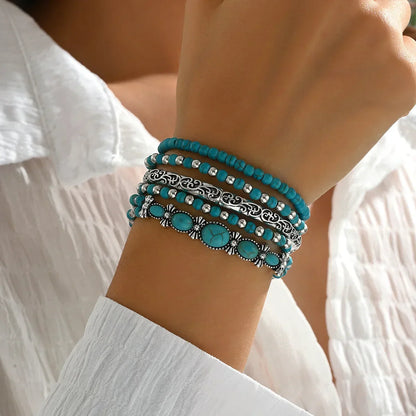 Conjunto de Pulseras Boho con Cuentas Turquesa