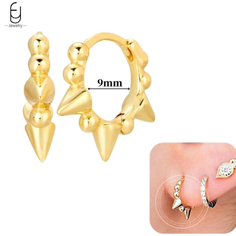 Pendientes de aro de plata de ley 925 con estilo de tachuelas puntiagudas