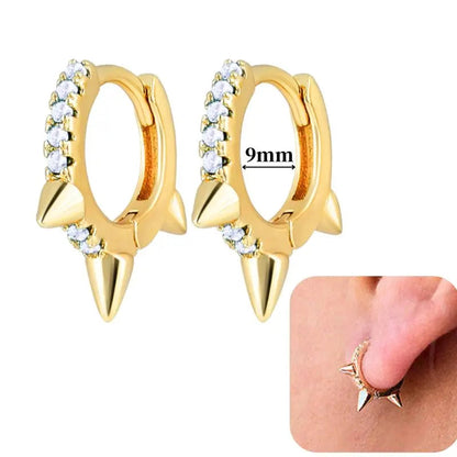 Pendientes de aro de plata de ley 925 con estilo de tachuelas puntiagudas