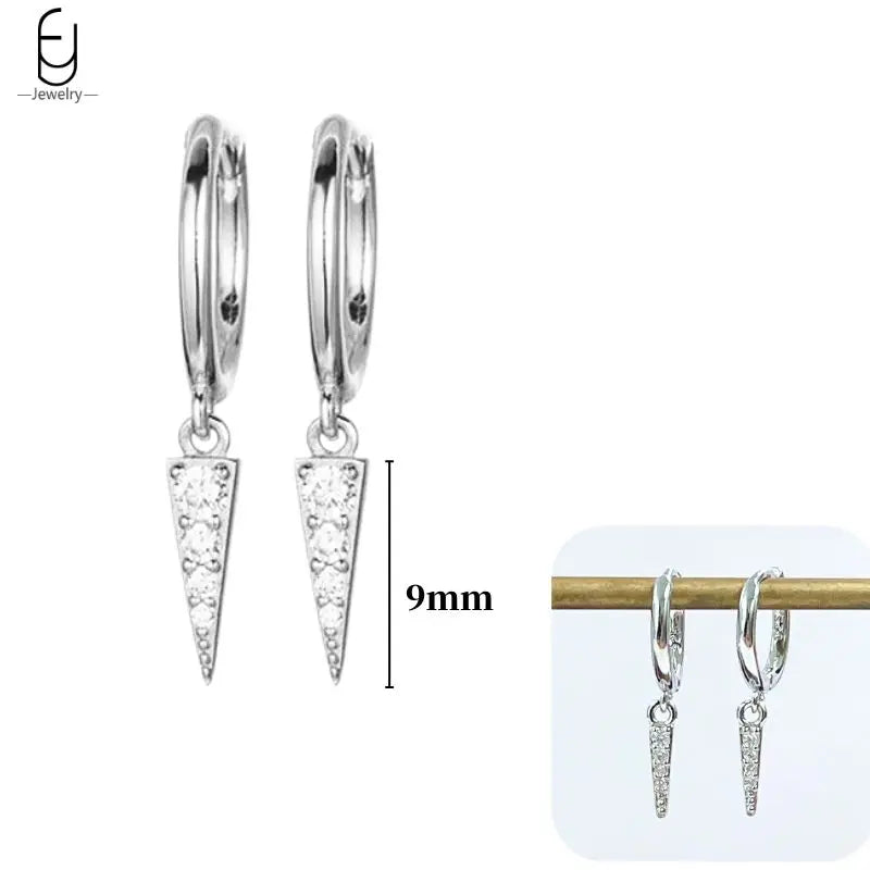 Pendientes de aro de plata de ley 925 con estilo de tachuelas puntiagudas