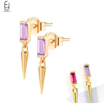 Pendientes de aro de plata de ley 925 con estilo de tachuelas puntiagudas