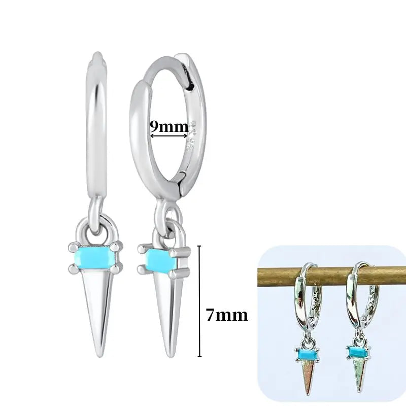 Pendientes de aro de plata de ley 925 con estilo de tachuelas puntiagudas