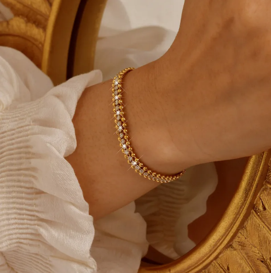 Pulsera de Acero Inoxidable con Cadena de Circonio