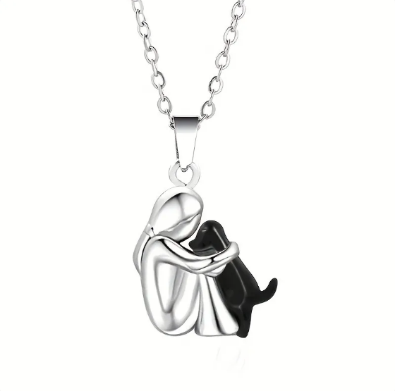 Colador con Niña y Perro Abrazados