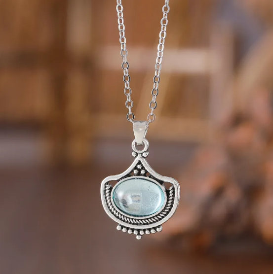 Conjunto Vintage de Collar y Pendientes con Piedras Preciosas Ovaladas Azules