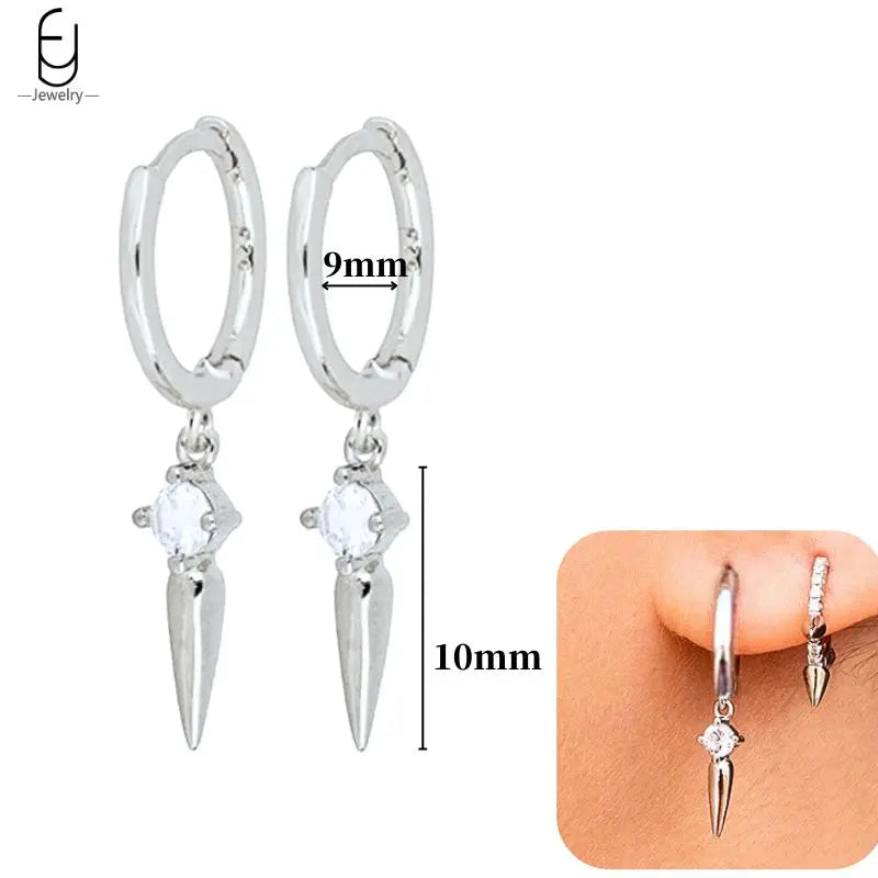 Pendientes de aro de plata de ley 925 con estilo de tachuelas puntiagudas