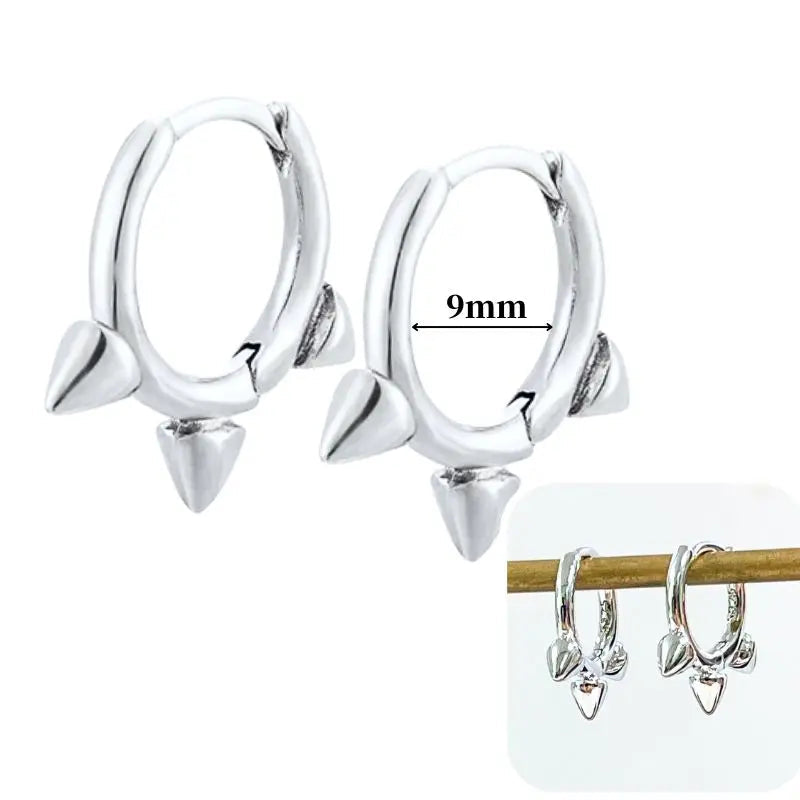 Pendientes de aro de plata de ley 925 con estilo de tachuelas puntiagudas