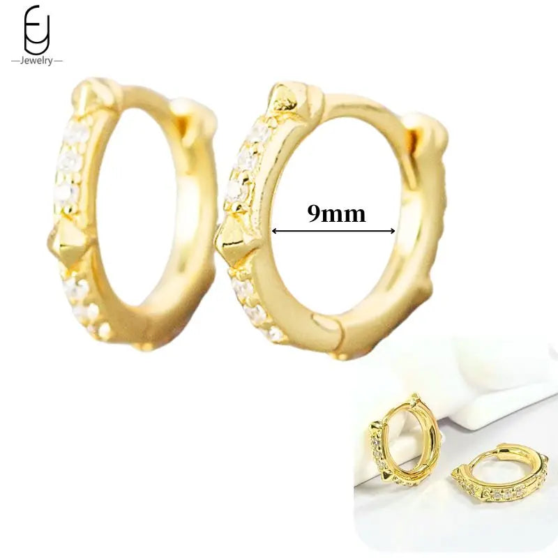 Pendientes de aro de plata de ley 925 con estilo de tachuelas puntiagudas