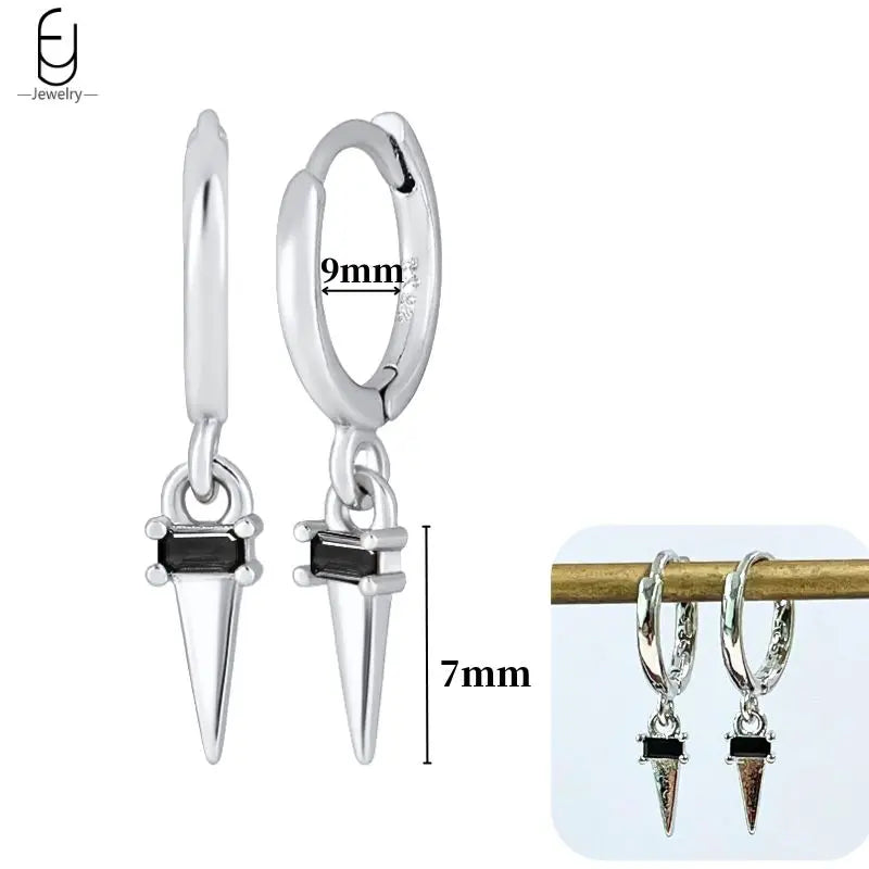 Pendientes de aro de plata de ley 925 con estilo de tachuelas puntiagudas