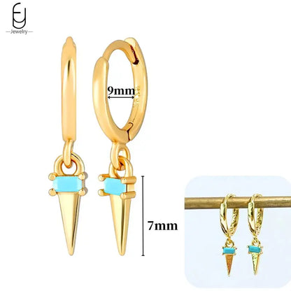 Pendientes de aro de plata de ley 925 con estilo de tachuelas puntiagudas