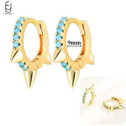 Pendientes de aro de plata de ley 925 con estilo de tachuelas puntiagudas