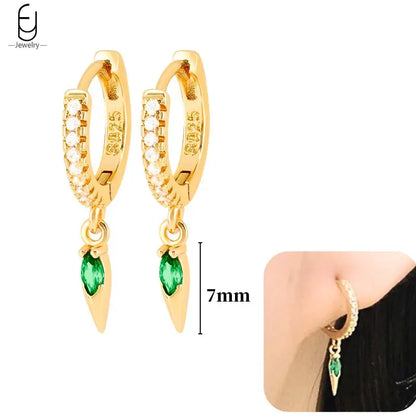 Pendientes de aro de plata de ley 925 con estilo de tachuelas puntiagudas