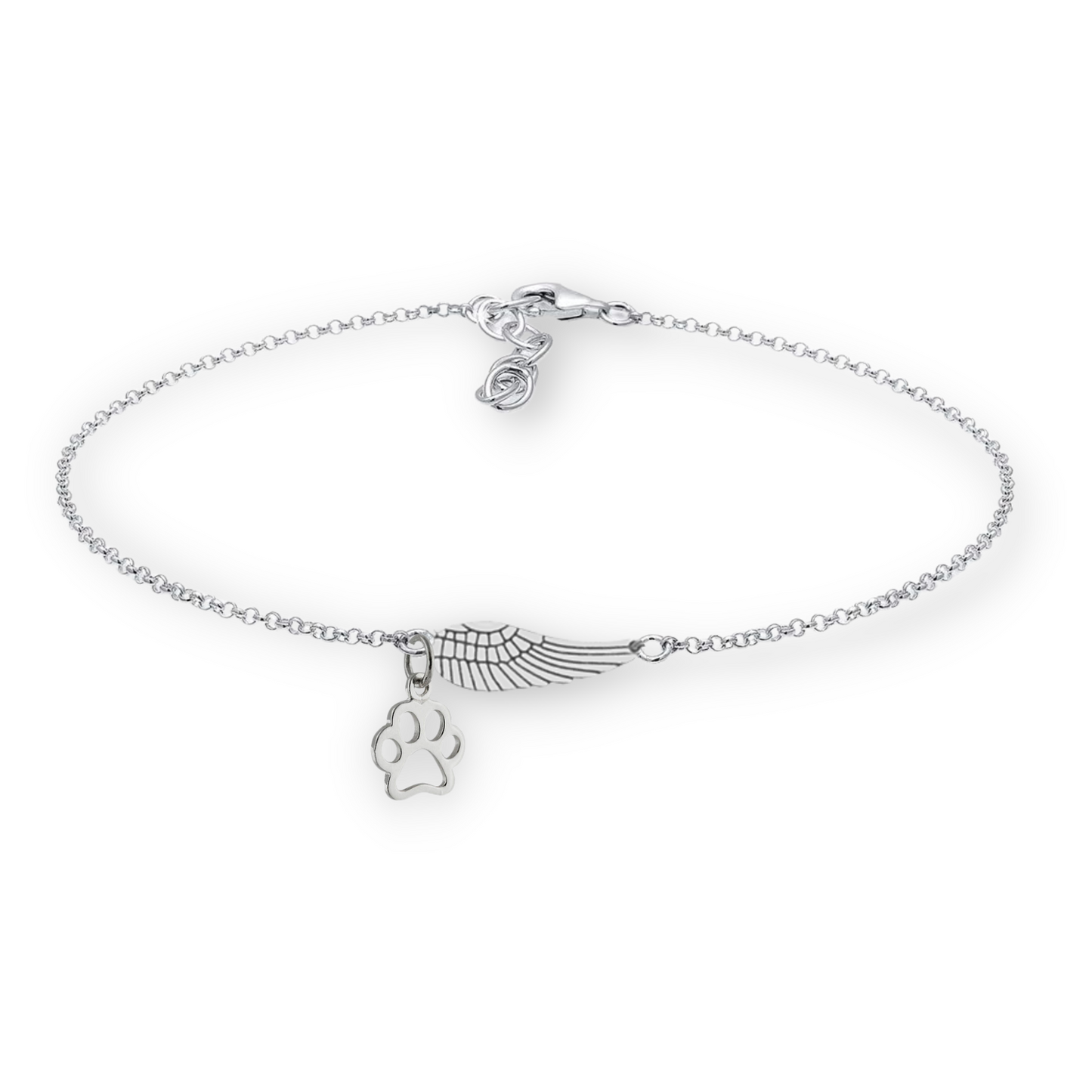 Pulsera Memorial en Plata con Ala de Ángel y Huella | Hecha a Mano
