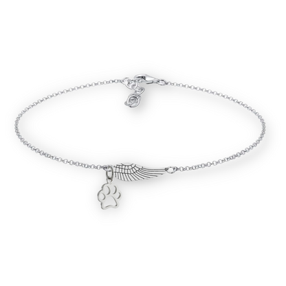 Pulsera Memorial en Plata con Ala de Ángel y Huella | Hecha a Mano