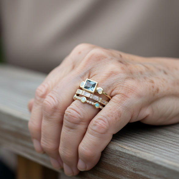 Conjunto de Anillos Vintage con Cristales Azules