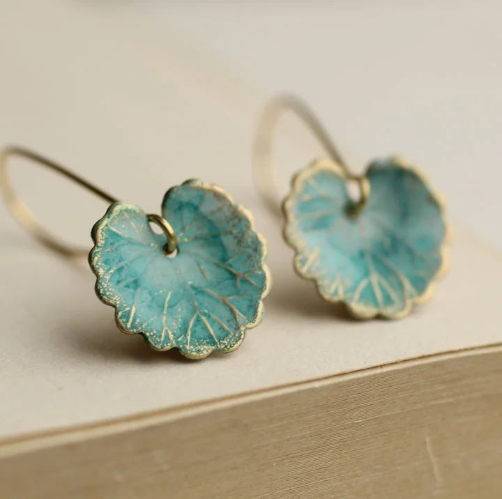 Pendientes vintage en forma de hoja azul