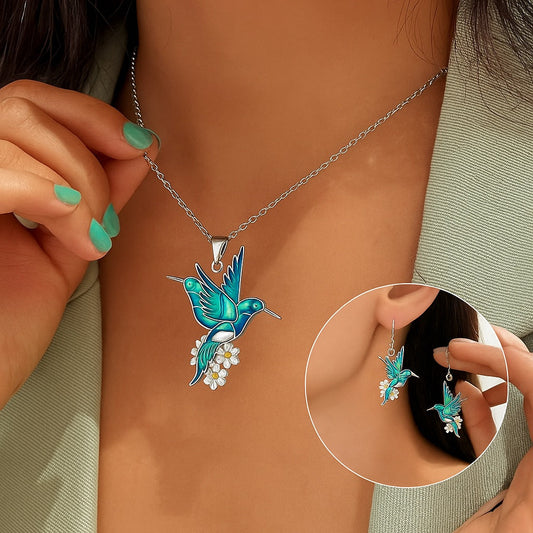 Bonito Collar con Colibrí y Pendientes de Regalo – Oferta por Tiempo Limitado