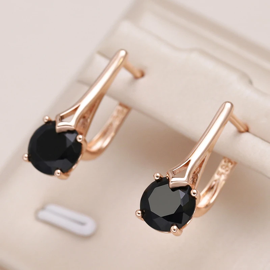 Pendientes Elegantes en Oro con Circonita Negra