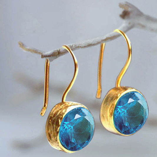 Pendientes Vintage Dorados con Cristales Azules