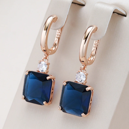 Pendientes Elegantes de Cristal Cubic Azul Oscuro