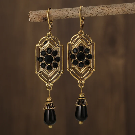 Charm - Pendientes Vintage con Cristal Negro