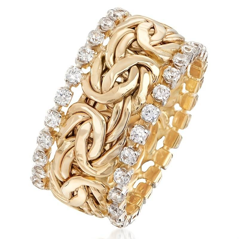 Anillo Vintage Dorado Trenzado con Zircónia