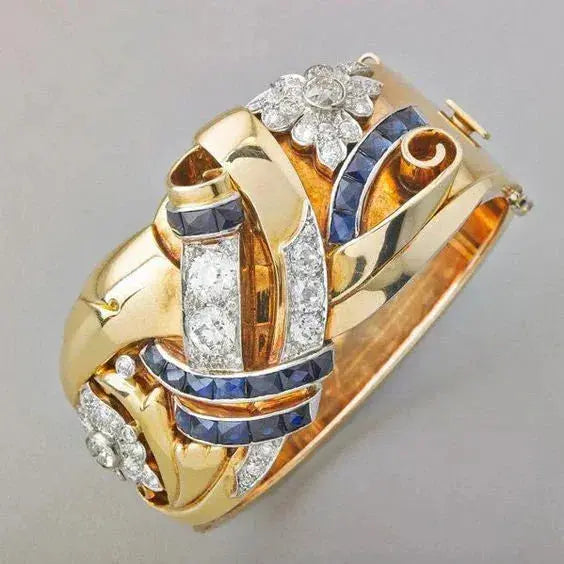 Anillo Vintage Dorado con Zirconia Azul