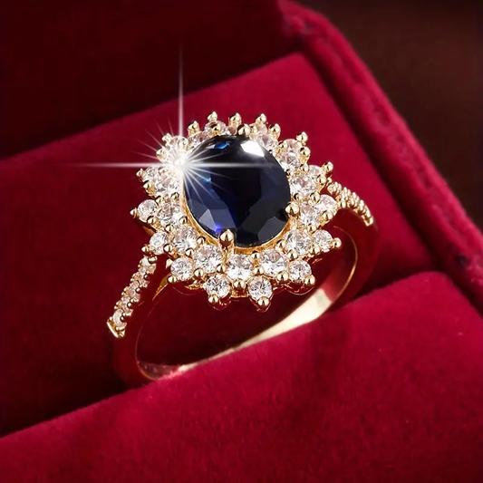 Anillo con Zirconia Azul Oscura Brillante
