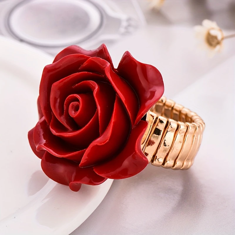 Anillo de Oro Rosa con Rosa Roja