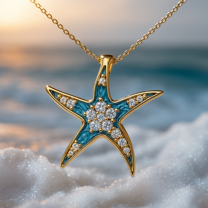 Colgante con Estrella de Mar Azul Brillante y Ópalo