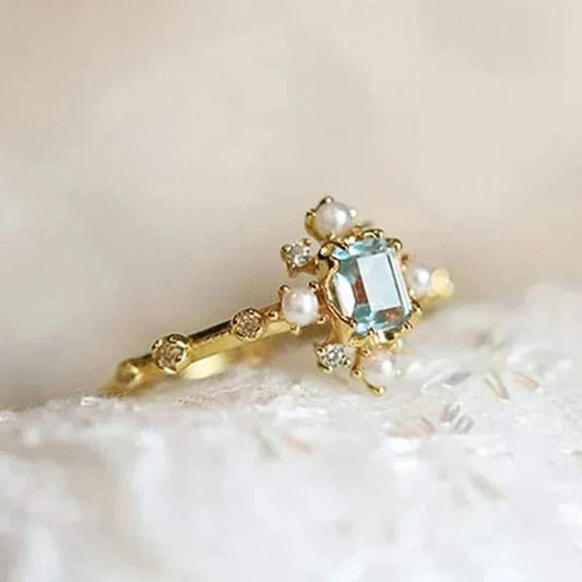 Anillo vintage con perla azul-celeste