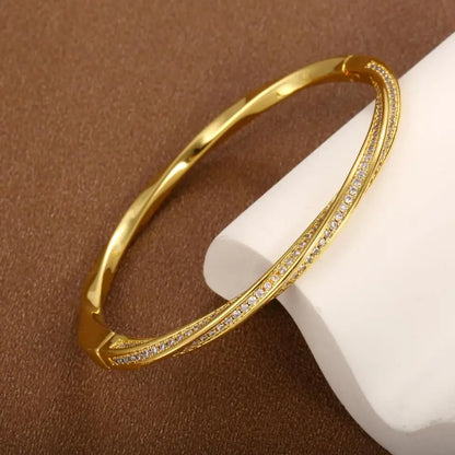 Pulsera de cristal elegante con dos filas en oro